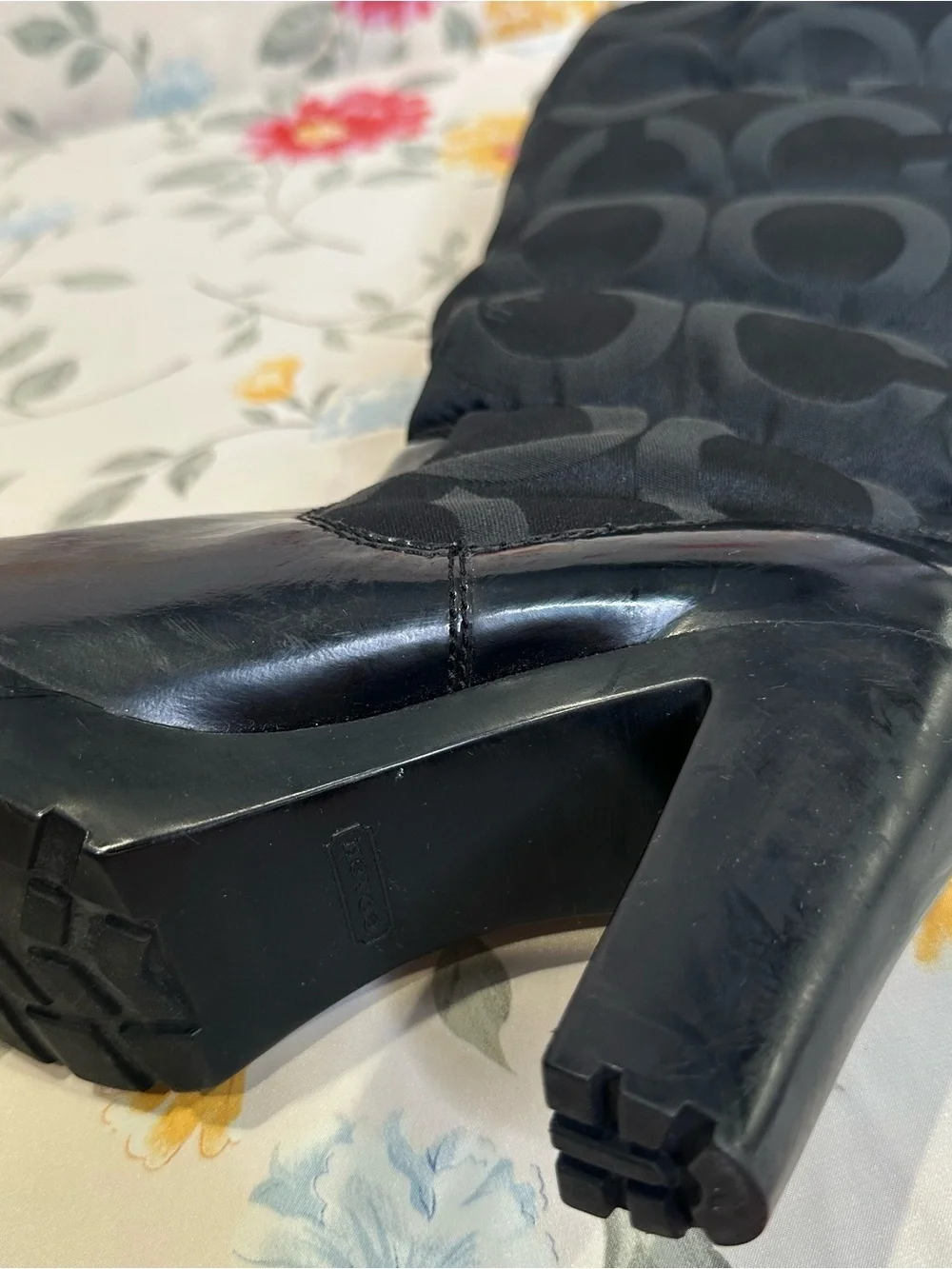 COACH LORYN Q385 BLACK QUILTED INSULATED HIGH HEEL BOOT